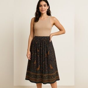 Vintage pleated paisley peasant skirt - union made - made in USA